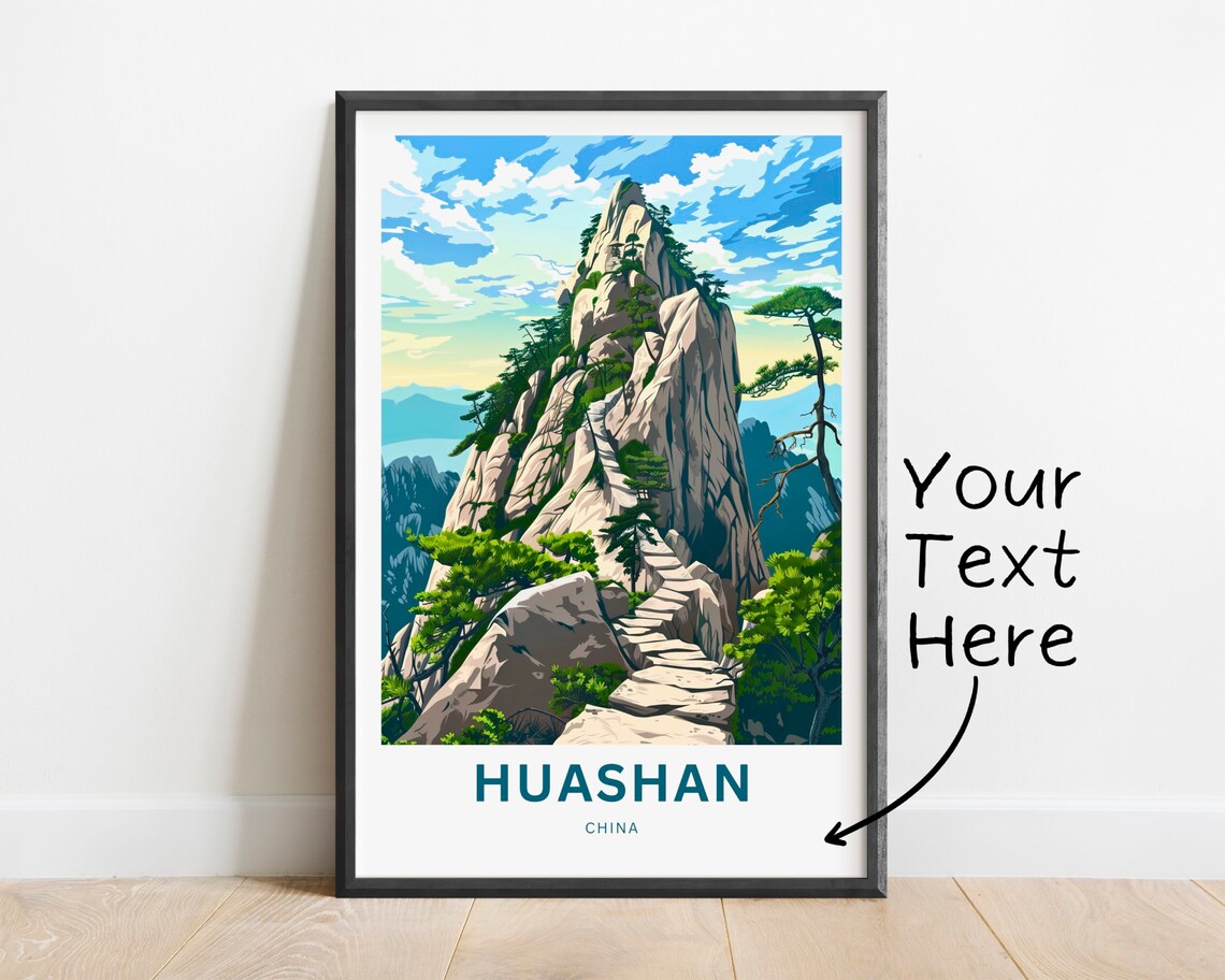 Personalized Huashan China Mountain Travel Poster Ridge Path Custom Text Art