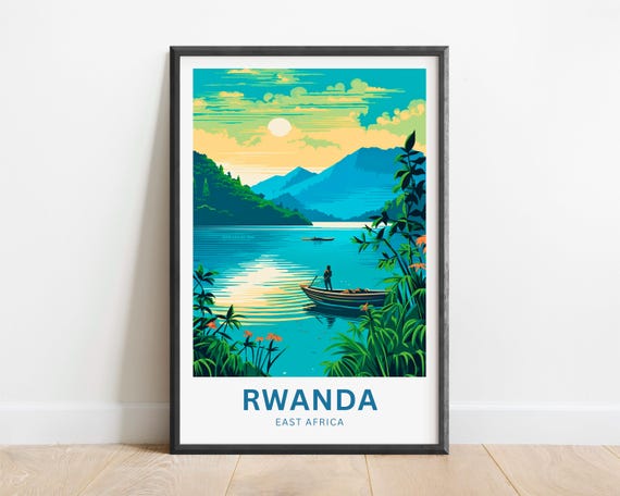 Rwanda Travel Print Rwanda Poster East Africa Wall Art Framed Present Gift United Africa Decor Custom Text Personalized
