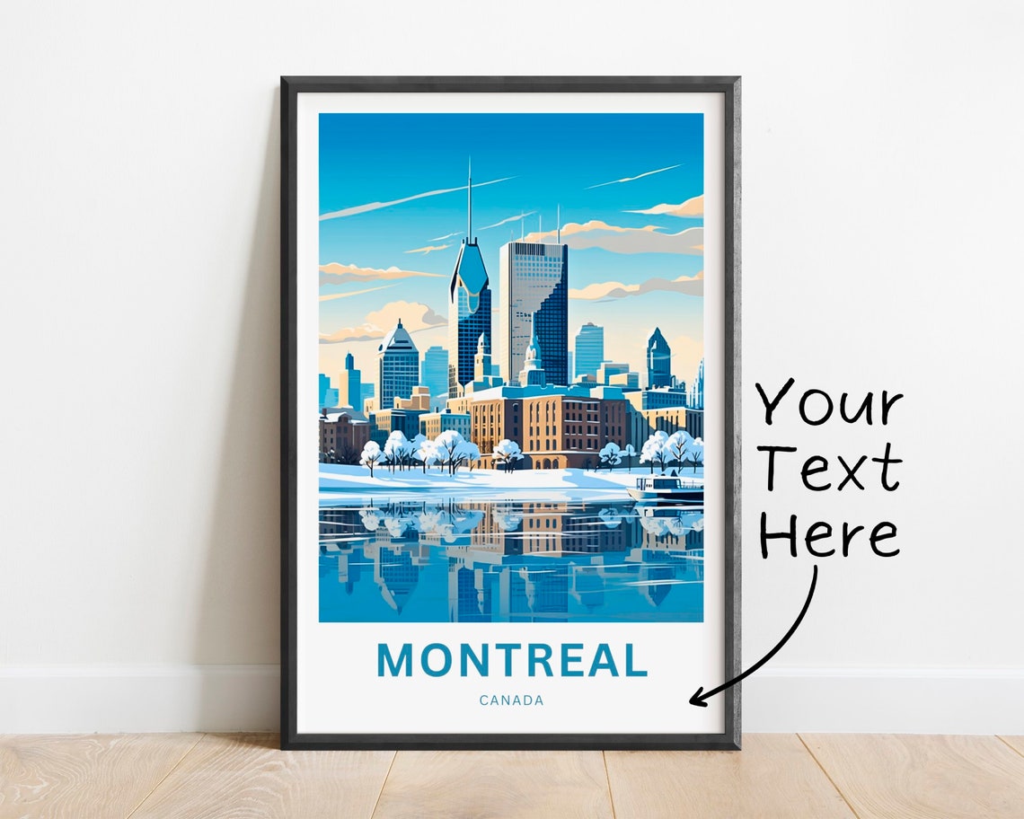 Personalized Montreal Canada Winter Skyline River Reflection Poster