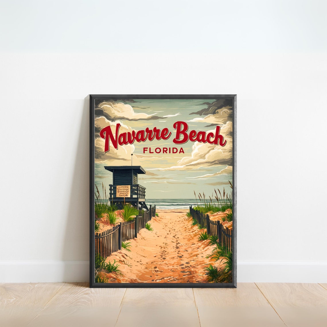 Navarre Beach Florida Vintage Lifeguard Stand on Dunes Path Poster