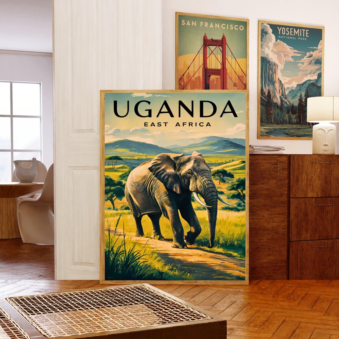 Uganda East Africa Elephant Safari Savanna Wildlife Travel Poster - Image 5
