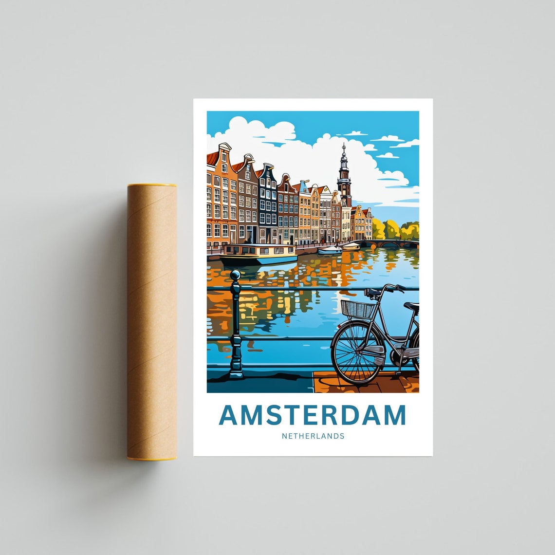 Amsterdam Netherlands Canal Bicycle Travel Poster Personalized Gift - Image 4