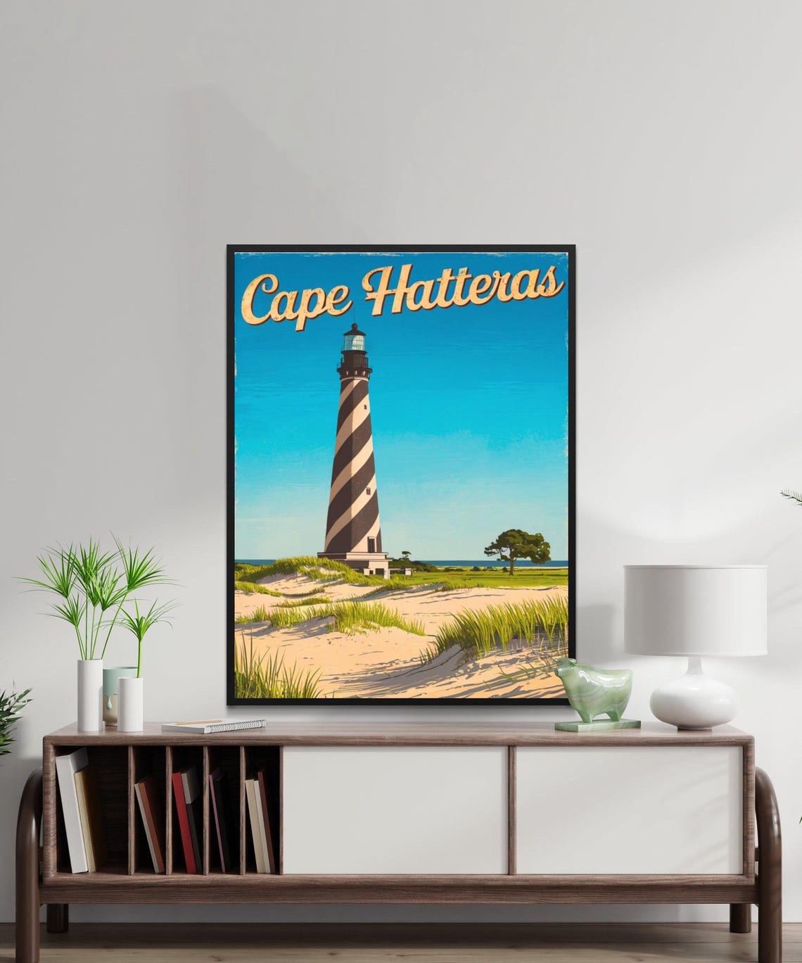 Cape Hatteras Vintage Retro Script Dunes Lighthouse Travel Wall Poster - Image 3