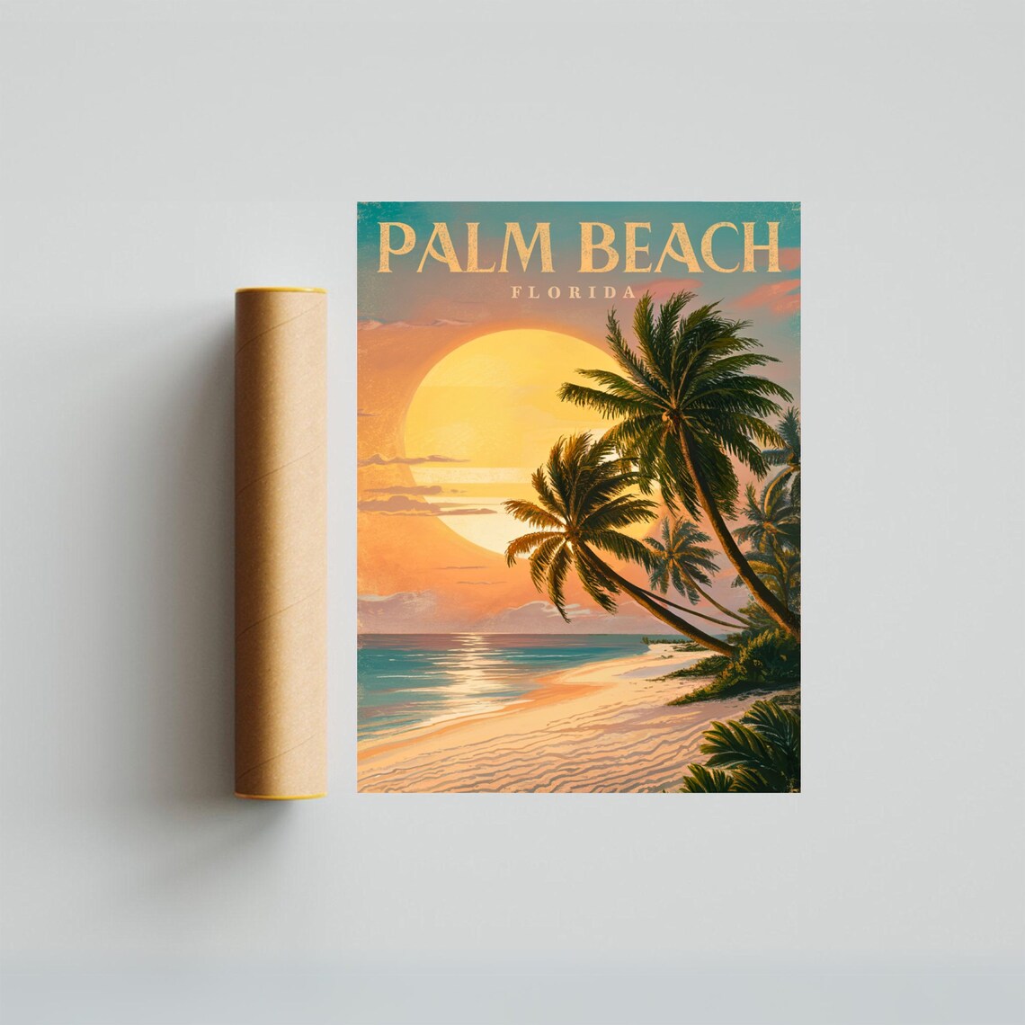 Palm Beach Florida Giant Sun Sunset Palms Sand Vintage Travel Poster - Image 3