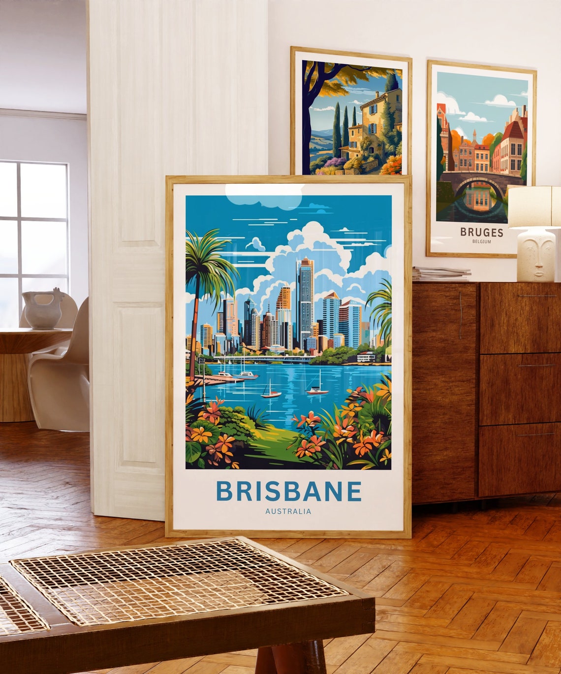 Personalized Brisbane Australia River Skyline Retro Cityscape Poster - Image 5