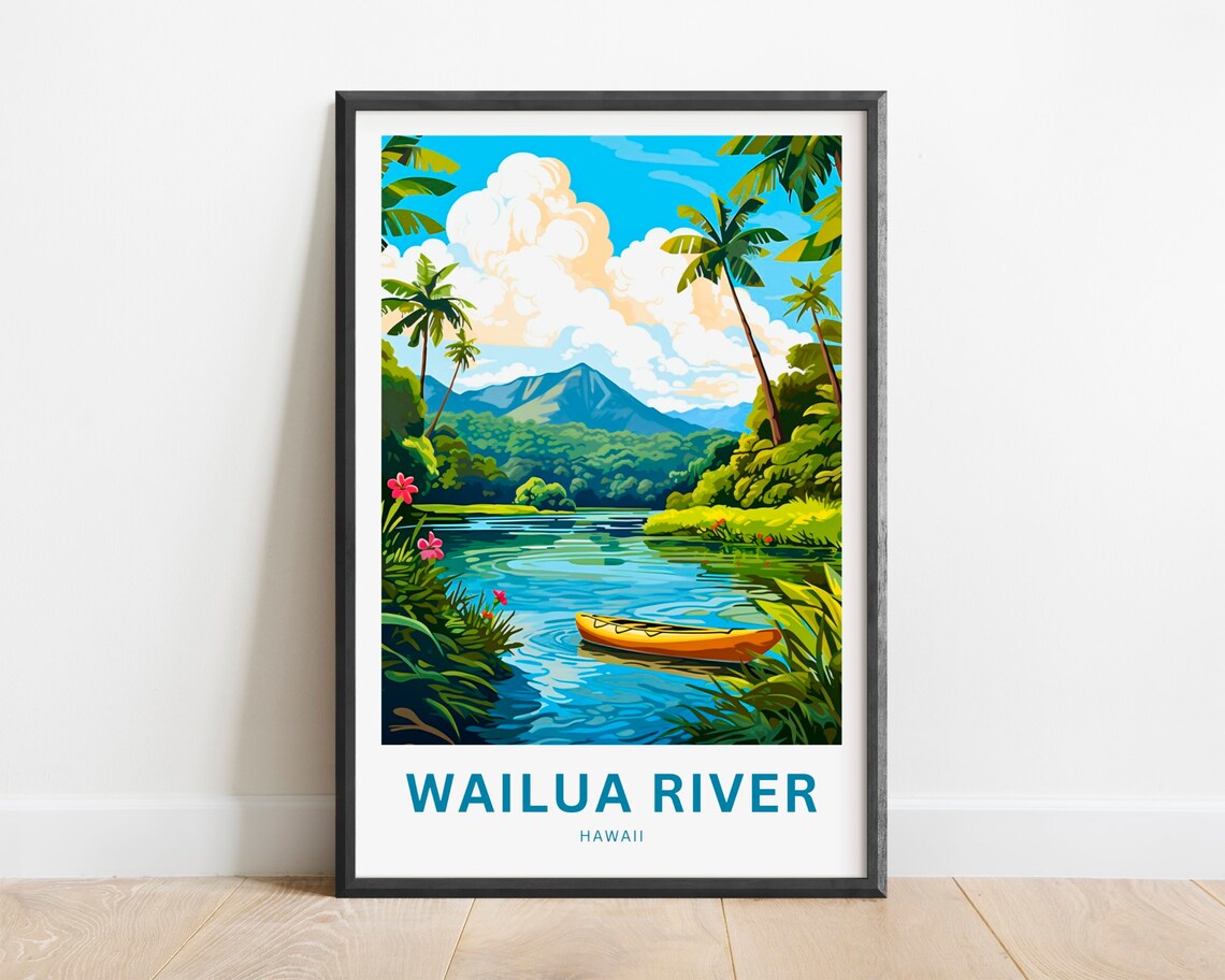 Wailua River Travel Poster, Hawaii Wall Art