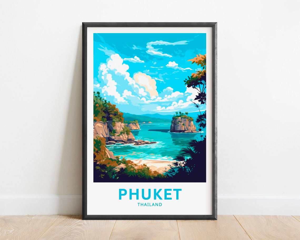 Phuket Thailand Rocky Cove Turquoise Bay and Palm Trees Poster