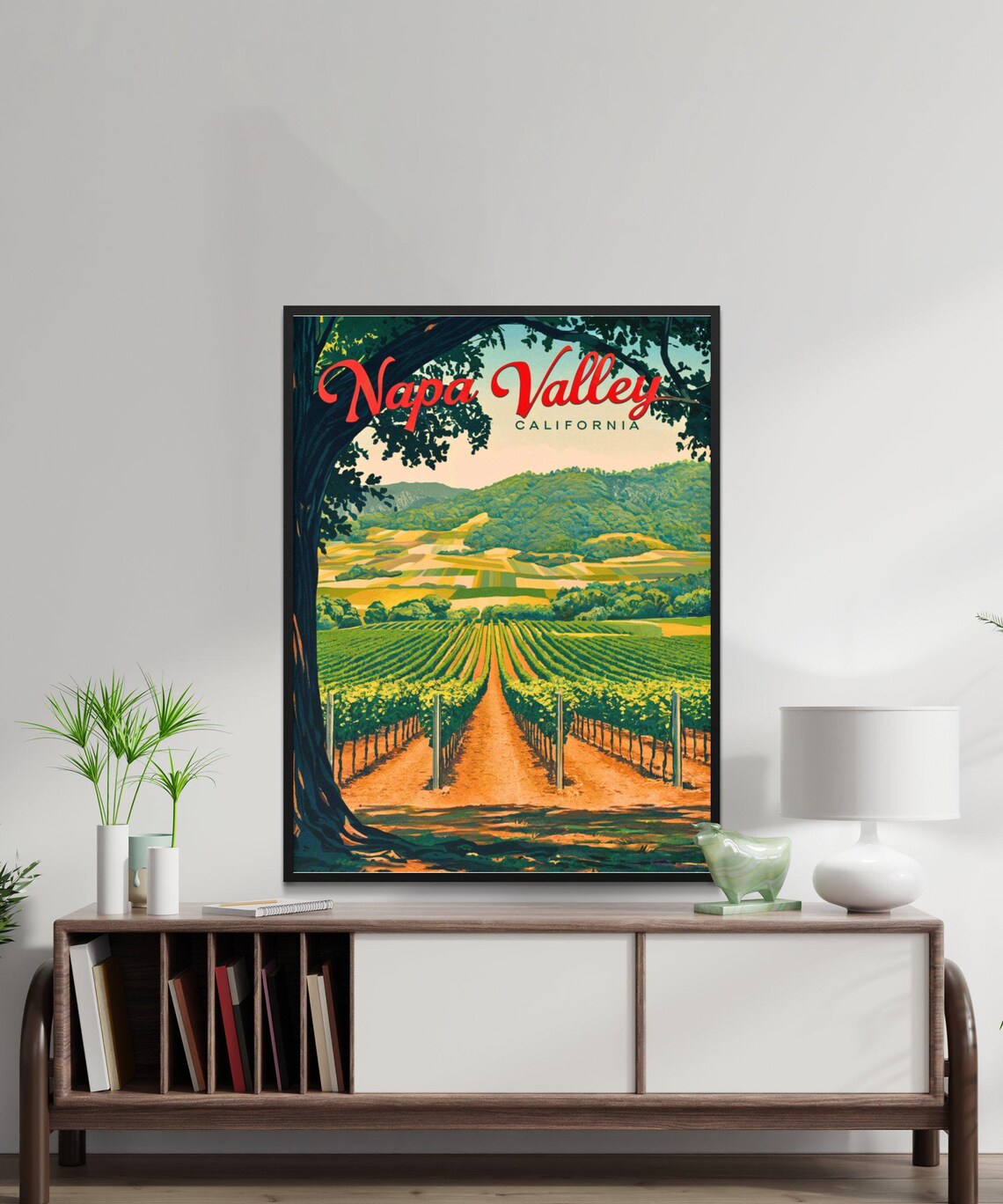 Napa Valley California Vintage Oak Framed Vineyard View Travel Poster - Image 3