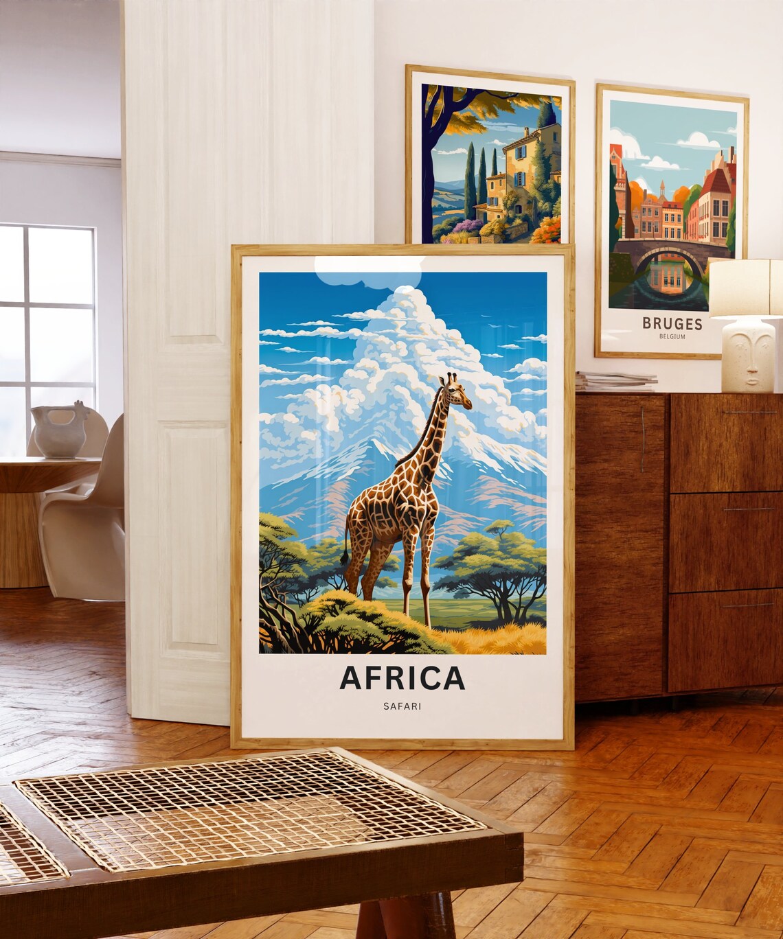 Africa Safari Lone Giraffe Cloud Mountain Savanna Travel Poster - Image 5