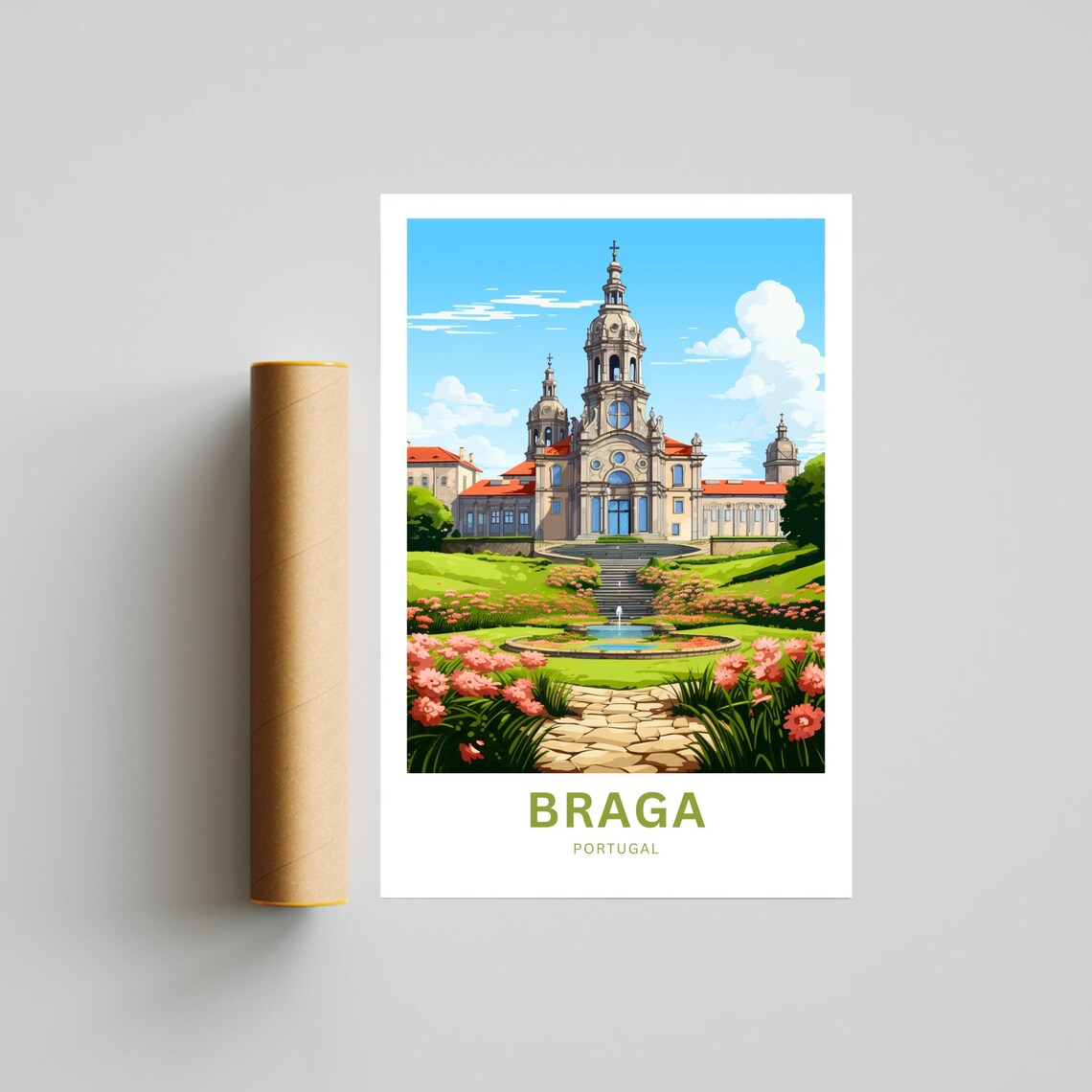 Personalized Braga Portugal Church Garden Custom Text Poster - Image 4