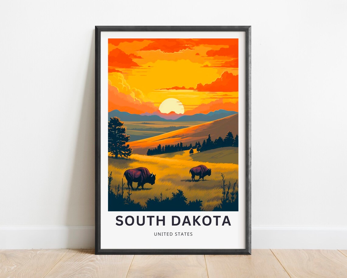 South Dakota Travel Poster, United States Wall Art
