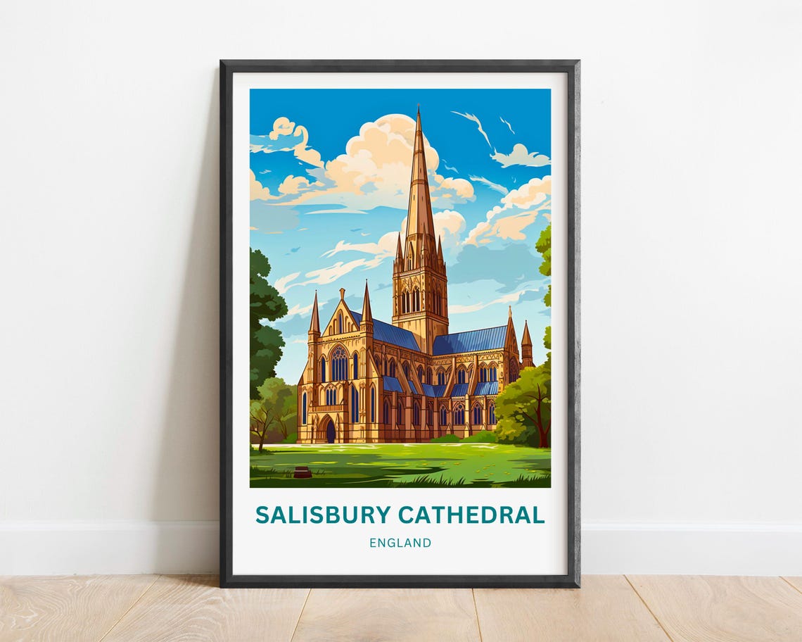 Salisbury Cathedral England Sunny Day Gothic Spire Art Poster