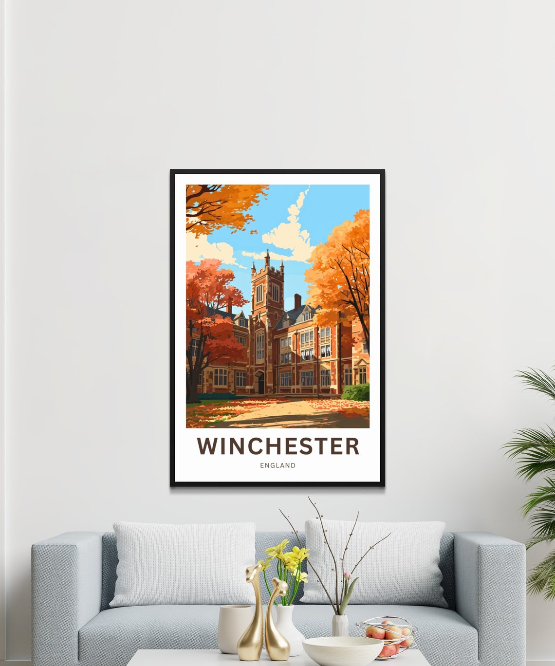 Winchester England Historic Red Brick Tower Autumn Trees Poster - Image 3