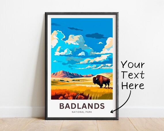 Badlands National Park Bison Golden Prairie Custom Travel Poster