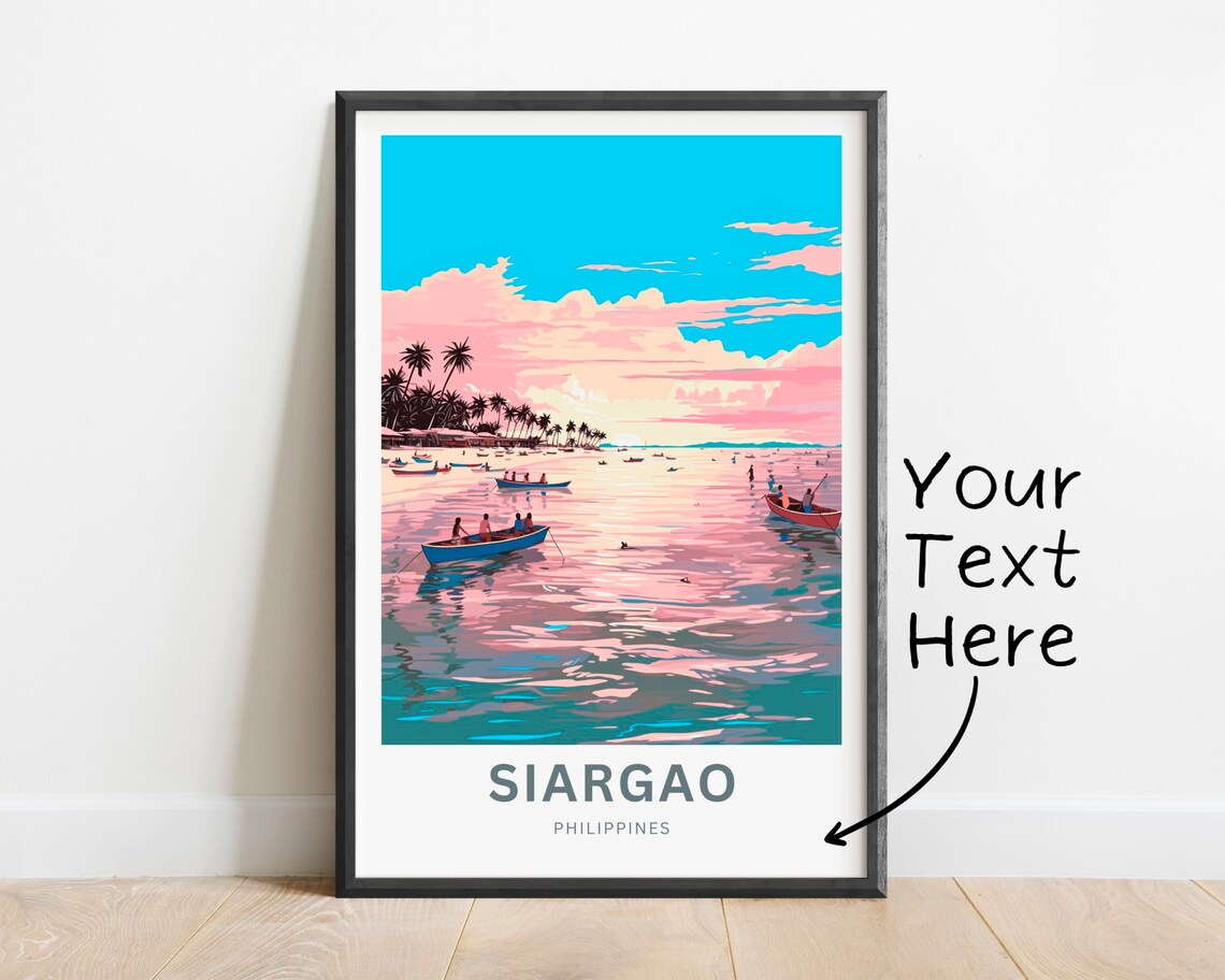 Siargao Dreamy Sunset Pink Sea Fishing Boats Philippines Poster