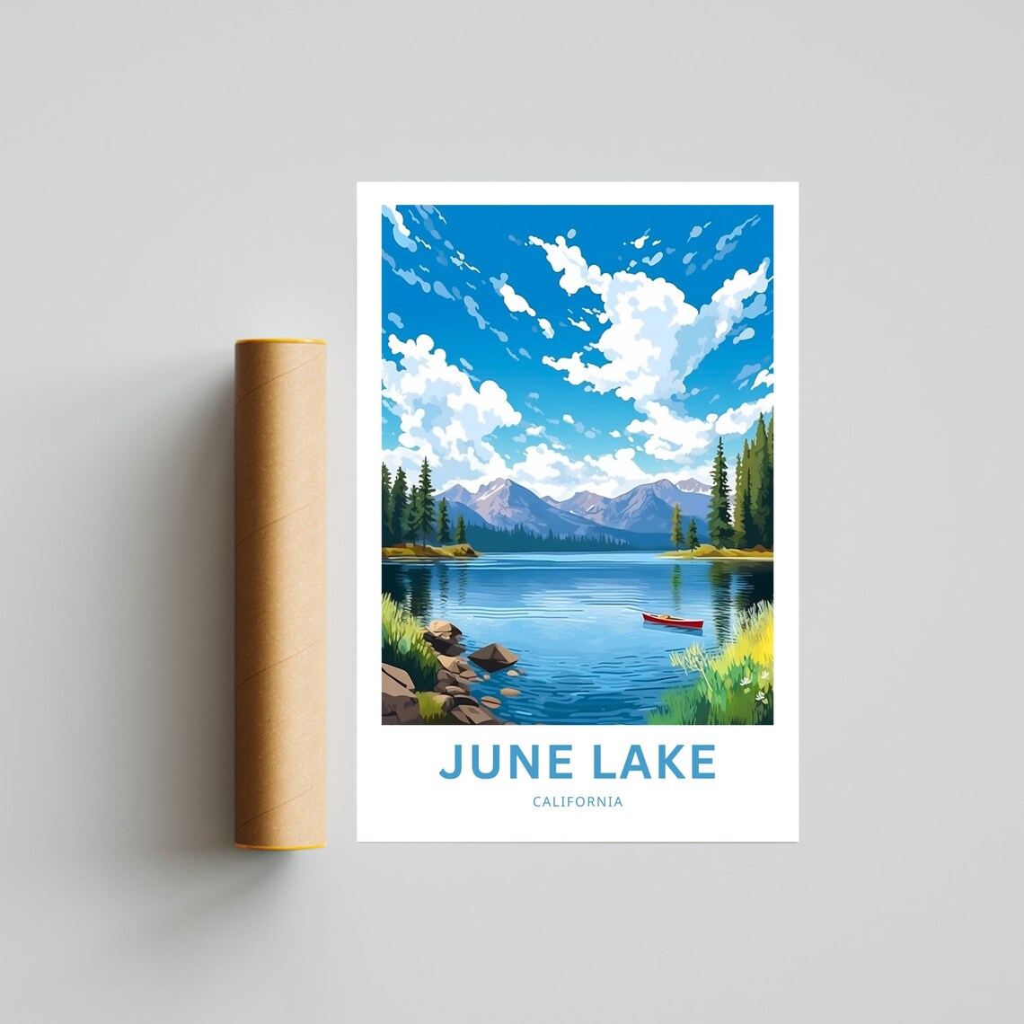 June Lake California Red Canoe Sierra Lake Sunset Travel Poster - Image 4