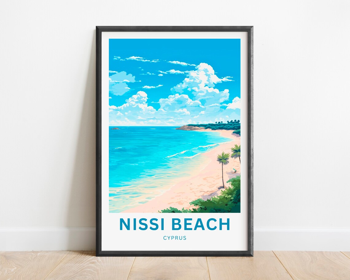 Nissi Beach Cyprus Turquoise Sea Palm Fringed Beach Travel Poster