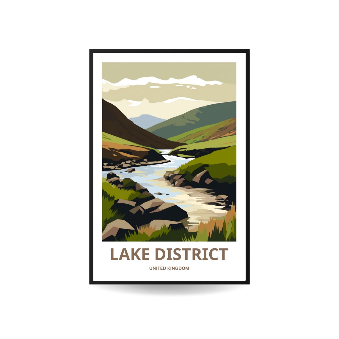 Lake District England Mountain Stream Valley Minimalist Travel Poster