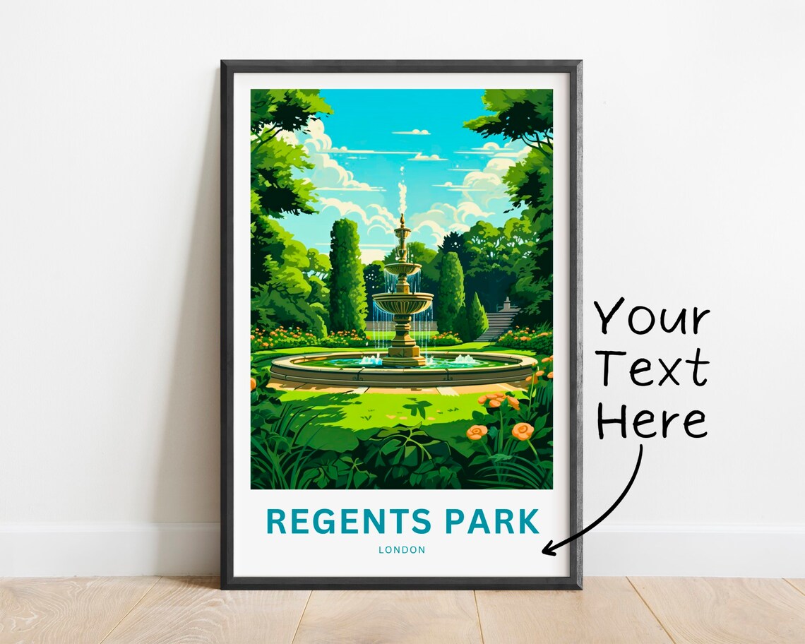 Regents Park London Gardens Fountain Customizable Travel Poster