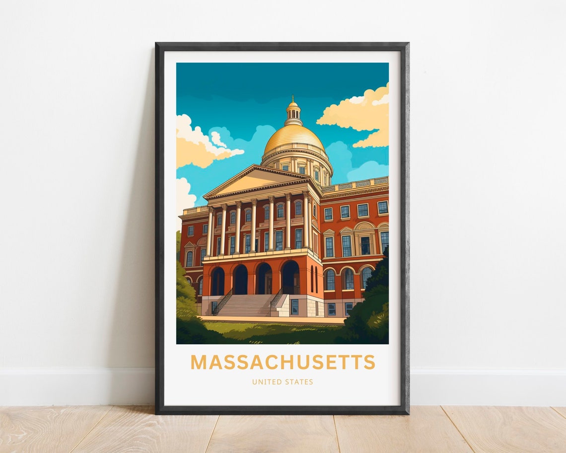 Boston Massachusetts Skyline Autumn Park Colorful Travel Poster