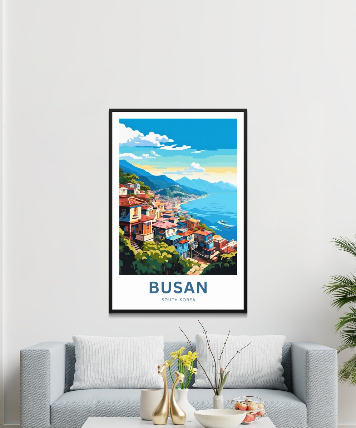 Busan South Korea Hillside Village Bay View Vintage Travel Poster - Image 3