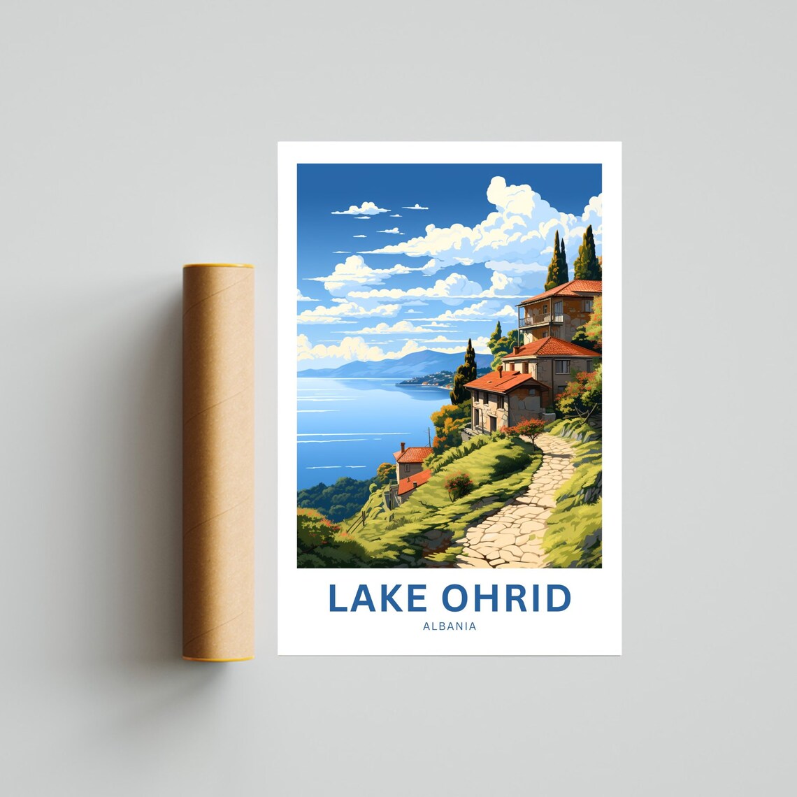 Lake Ohrid Albania Hillside Village Stone Lake Path Travel Poster - Image 4