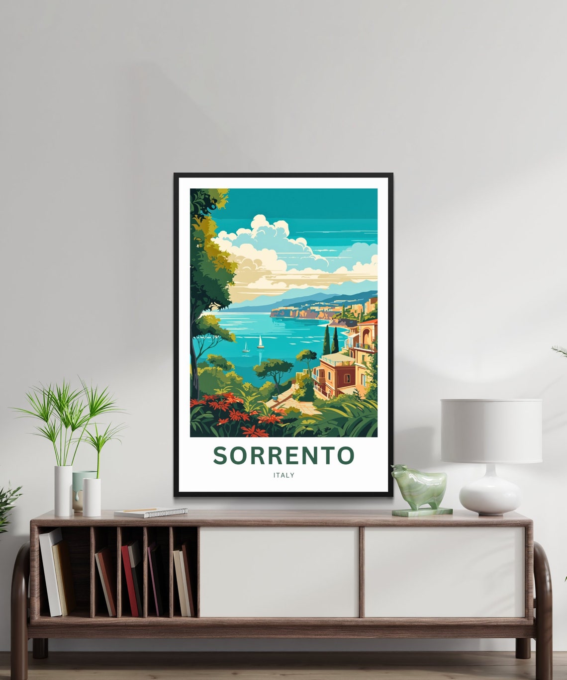 Sorrento Italy Harbor View Blooming Terrace Retro Style Poster - Image 2