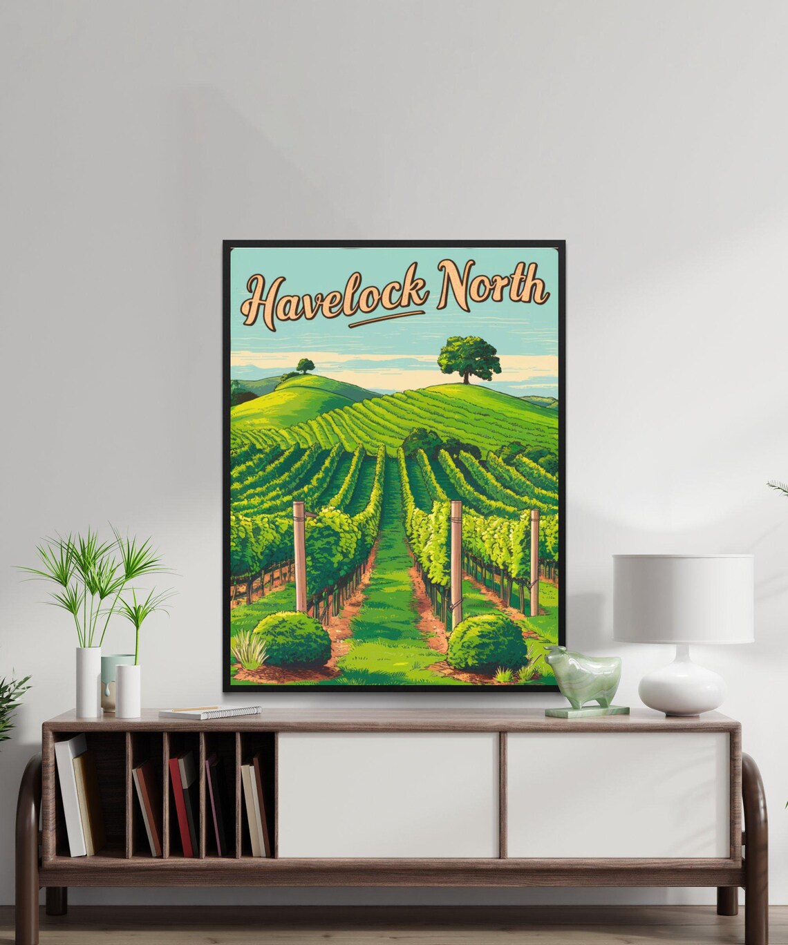 Havelock North New Zealand Travel Poster Vineyard Rolling Hills Art - Image 3