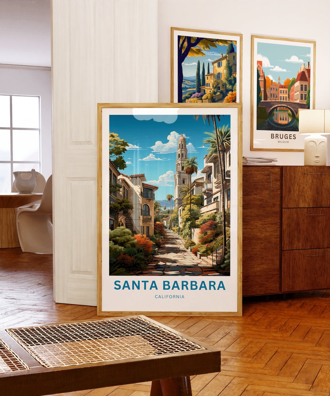 Santa Barbara California Bell Tower Flower Street Palms Travel Poster - Image 5