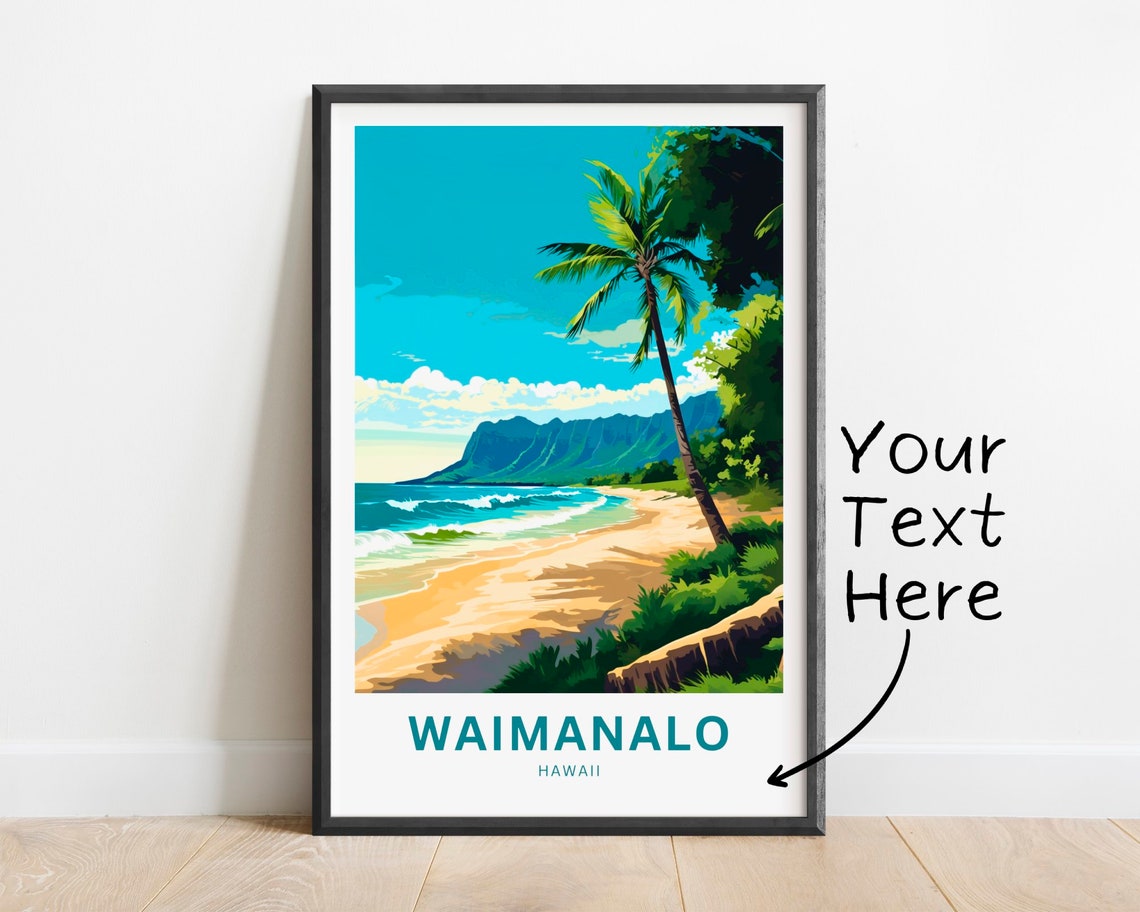 Waimanalo Hawaii Beach Palm Trees Travel Poster Personalized Gift