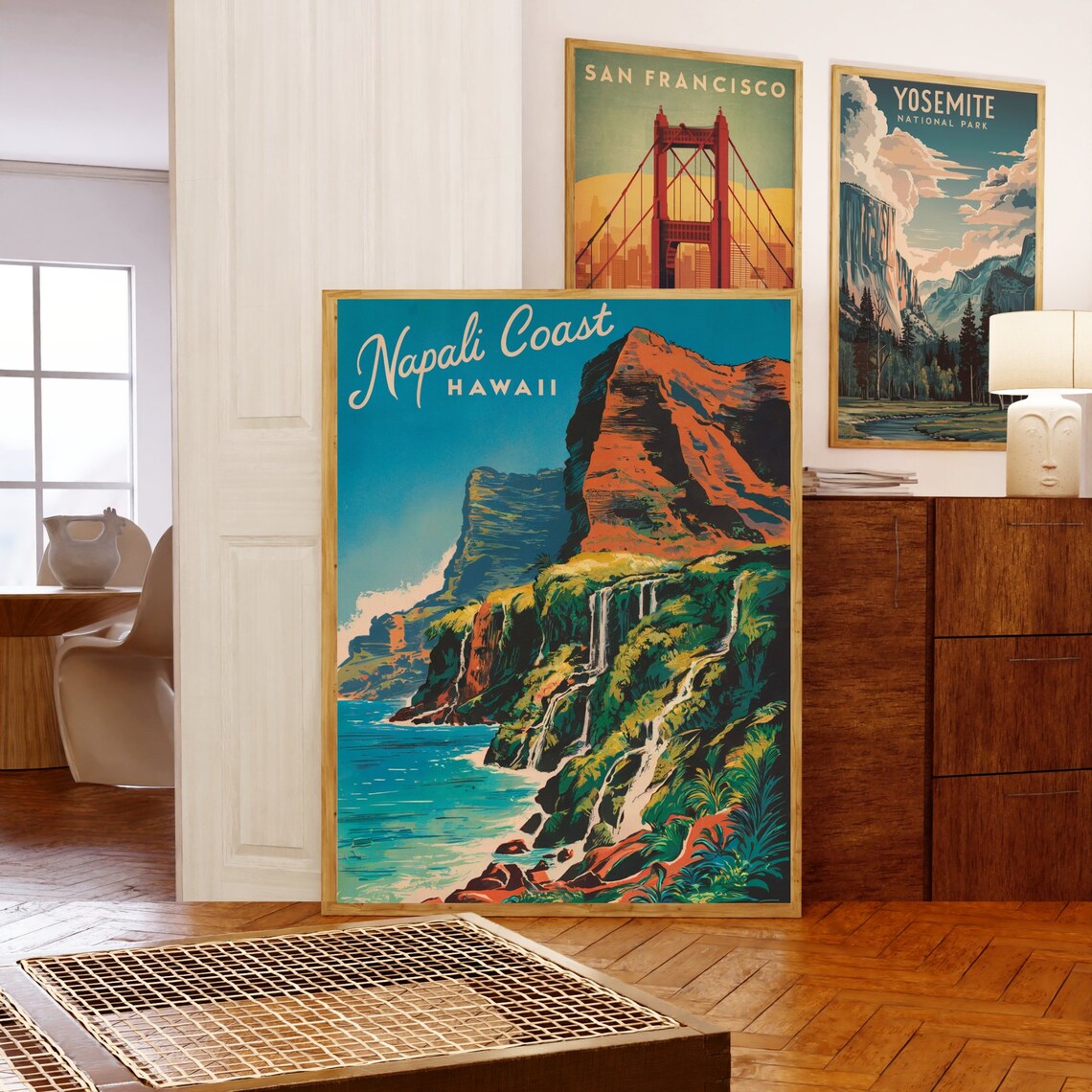Napali Coast Hawaii Waterfalls Vintage Coastal Travel Poster - Image 5