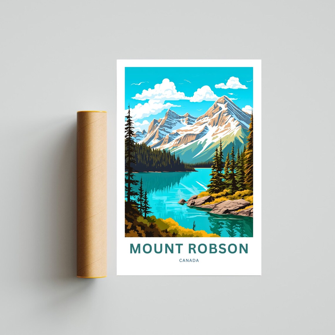 Mount Robson Canada Turquoise Lake Pine Forest Scenic Travel Poster - Image 2