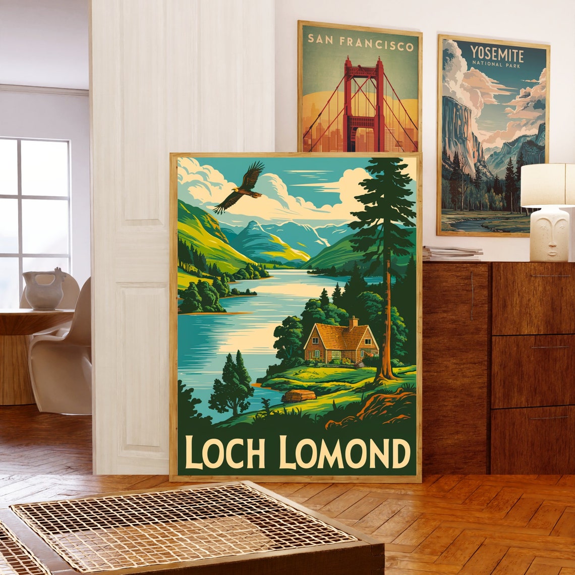 Loch Lomond Scotland Vintage Cabin Eagle Pine Mountain Poster - Image 5