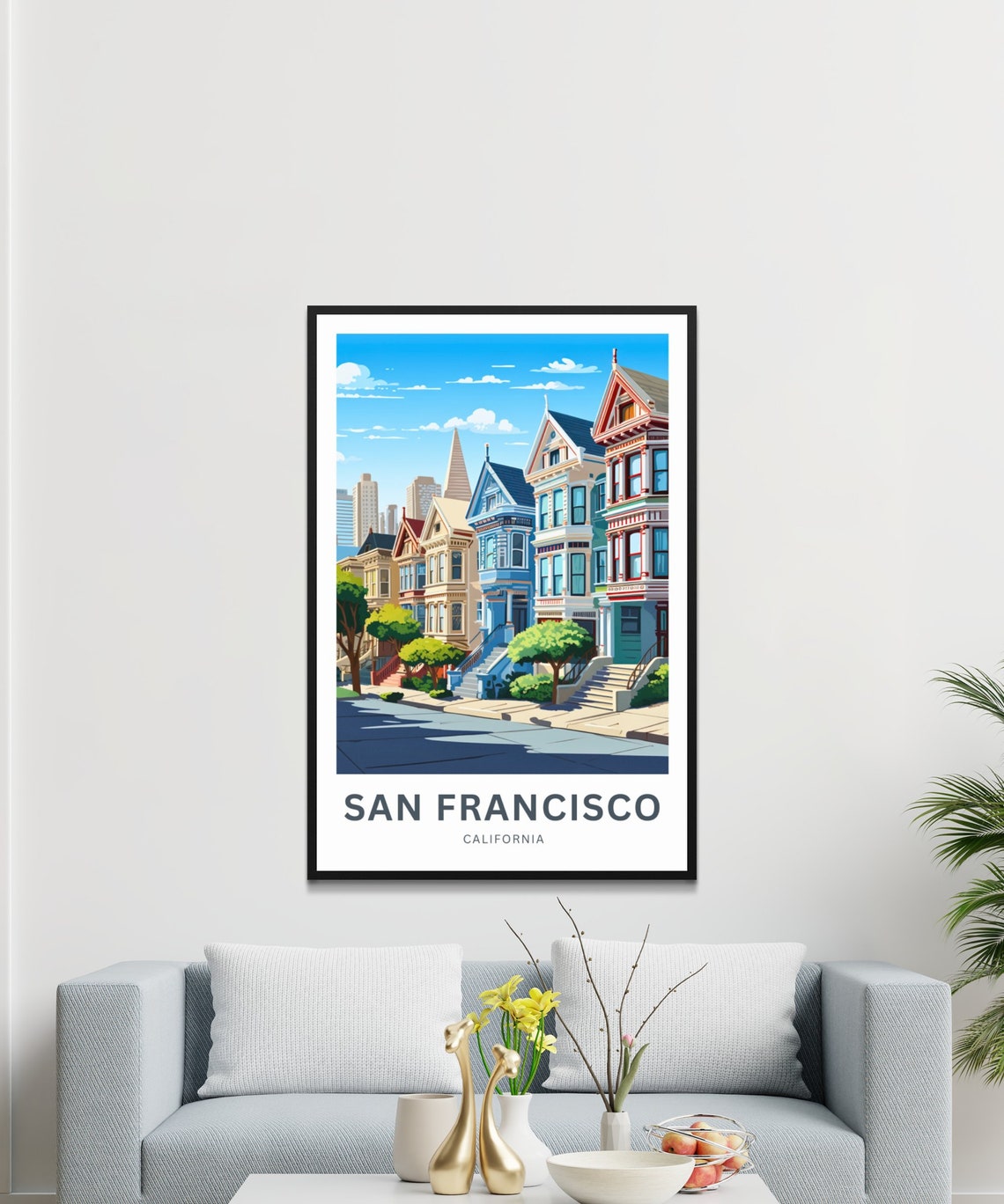 San Francisco Painted Ladies Downtown Skyline Vintage Travel Poster - Image 3