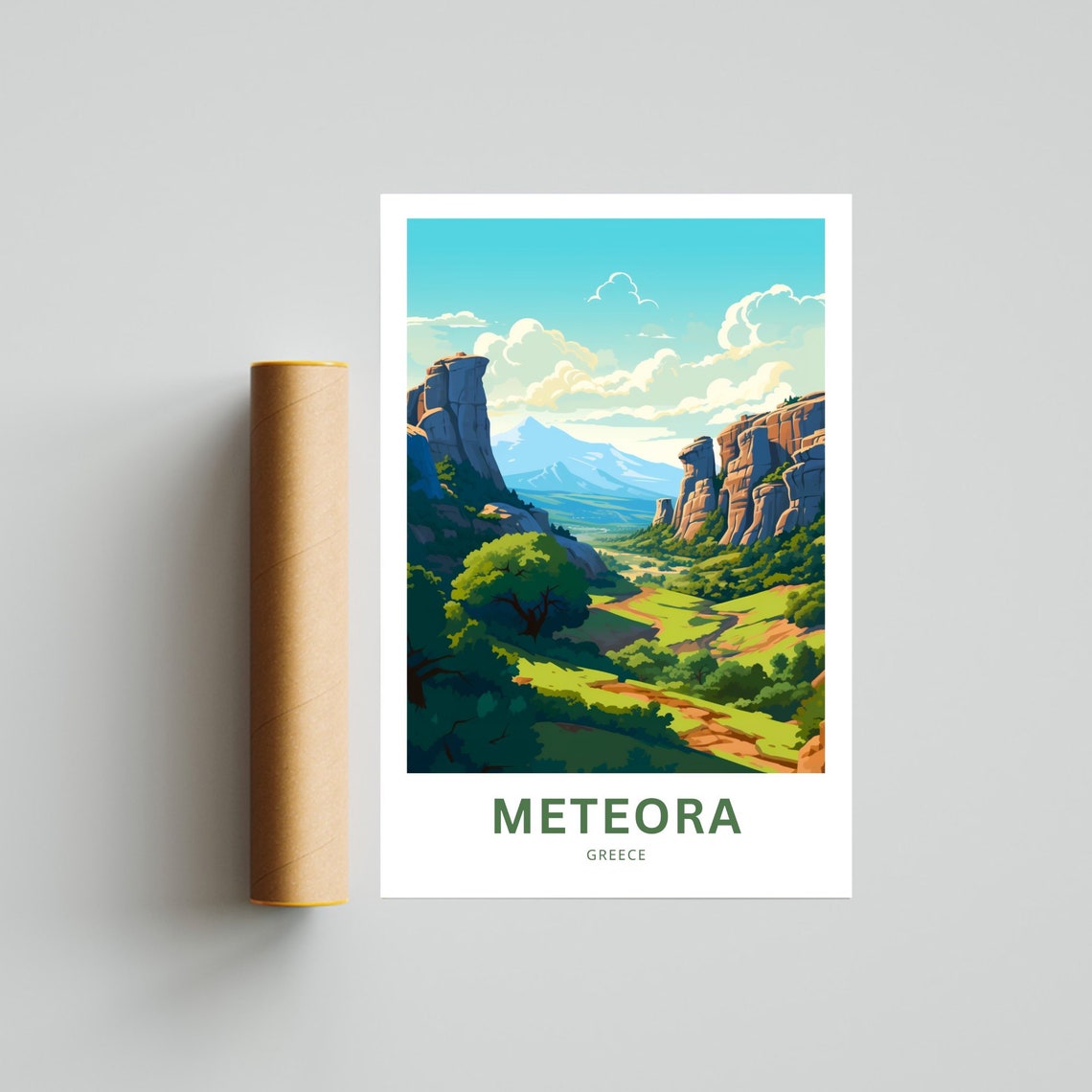 Meteora Greece Rock Pillars Green Valley Scenic Travel Poster - Image 2