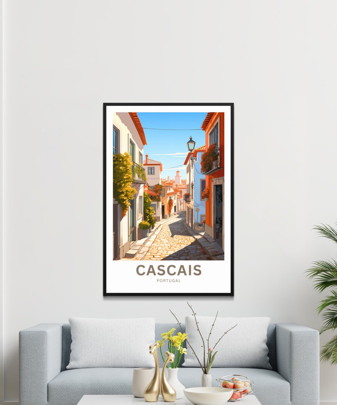 Personalized Cascais Portugal Old Town Street Custom Travel Poster - Image 3