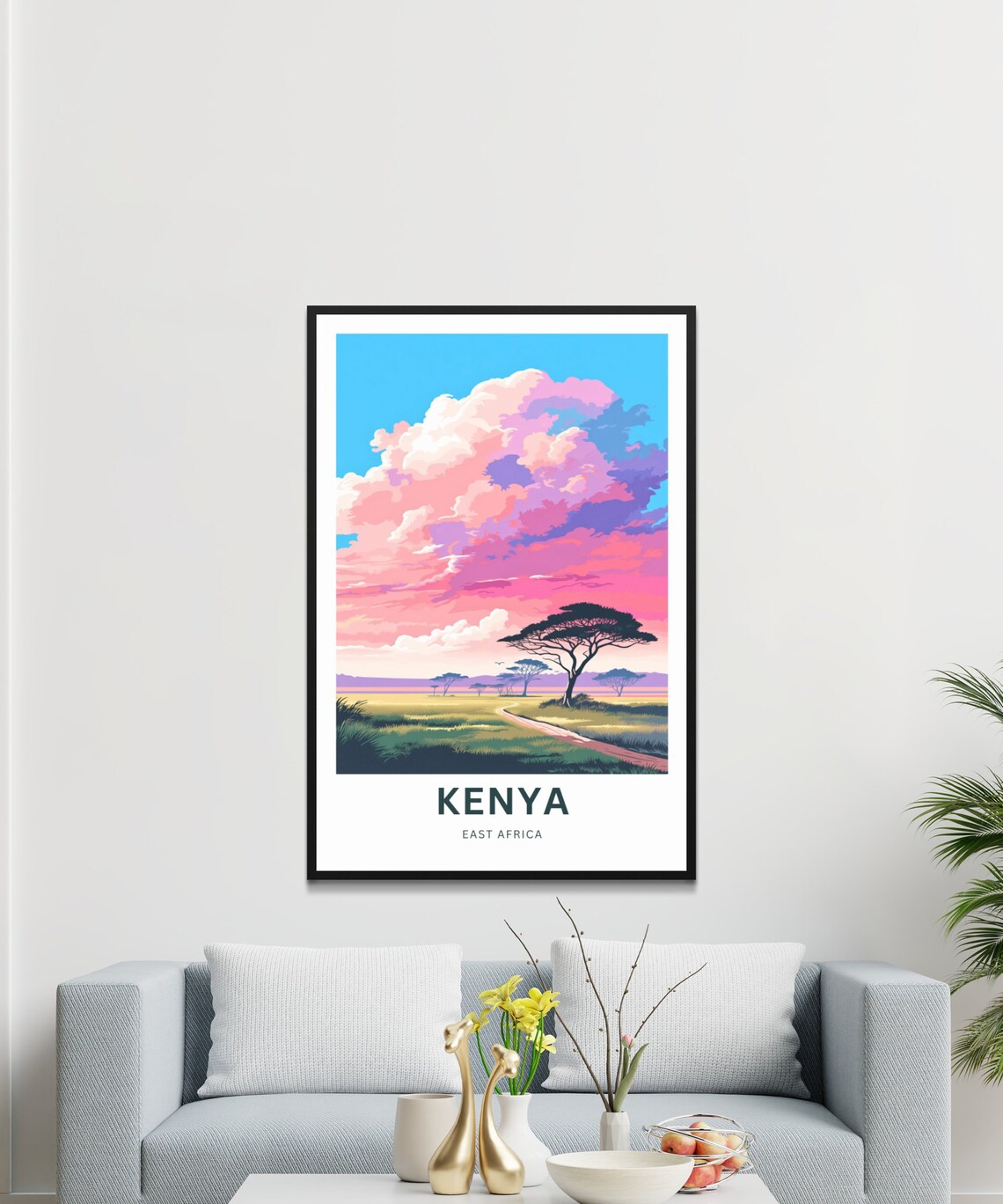 Kenya East Africa Pink Cloud Savanna Path Custom Text Poster - Image 3
