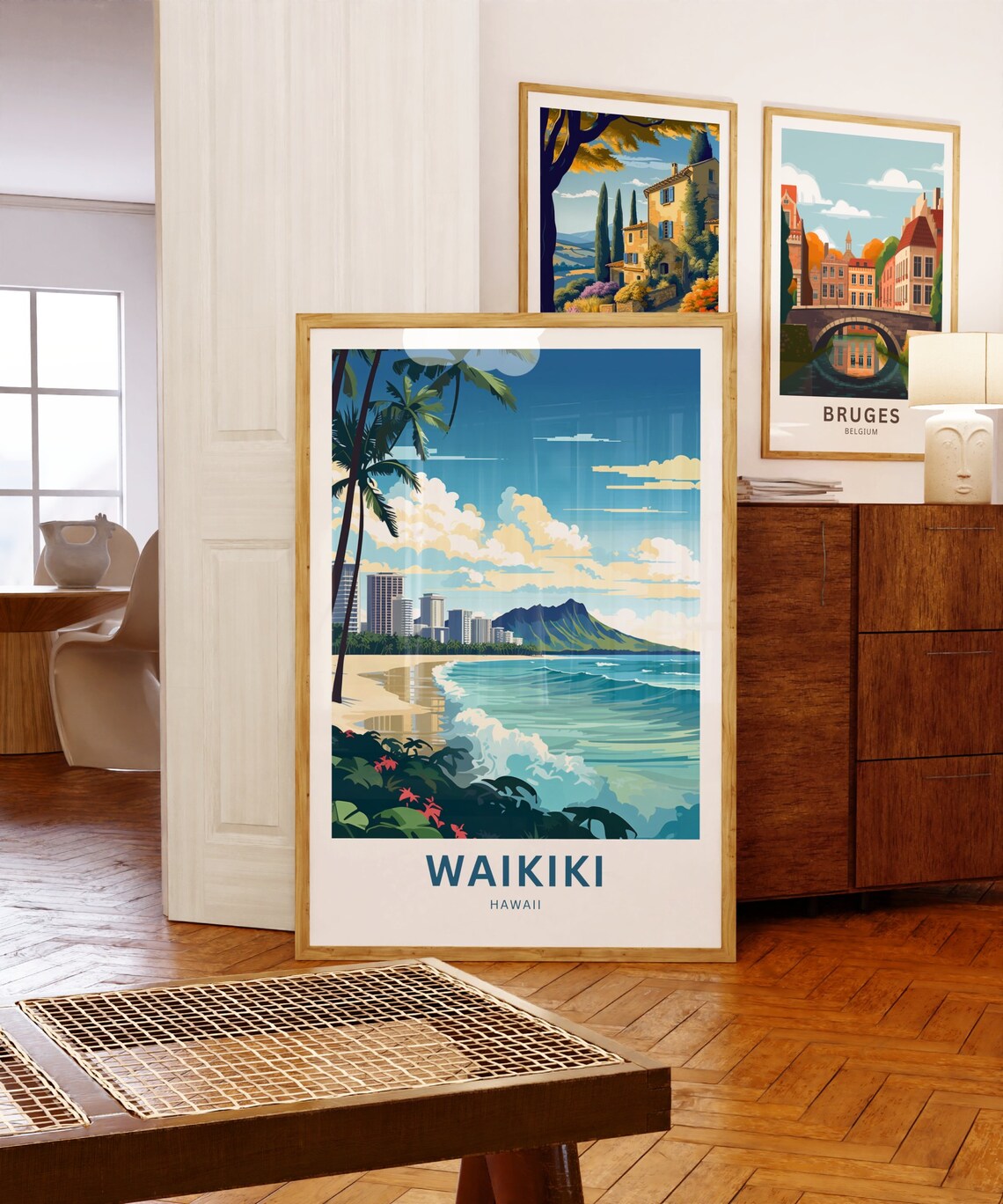 Waikiki Hawaii Diamond Head Beach Skyline Custom Travel Poster - Image 3