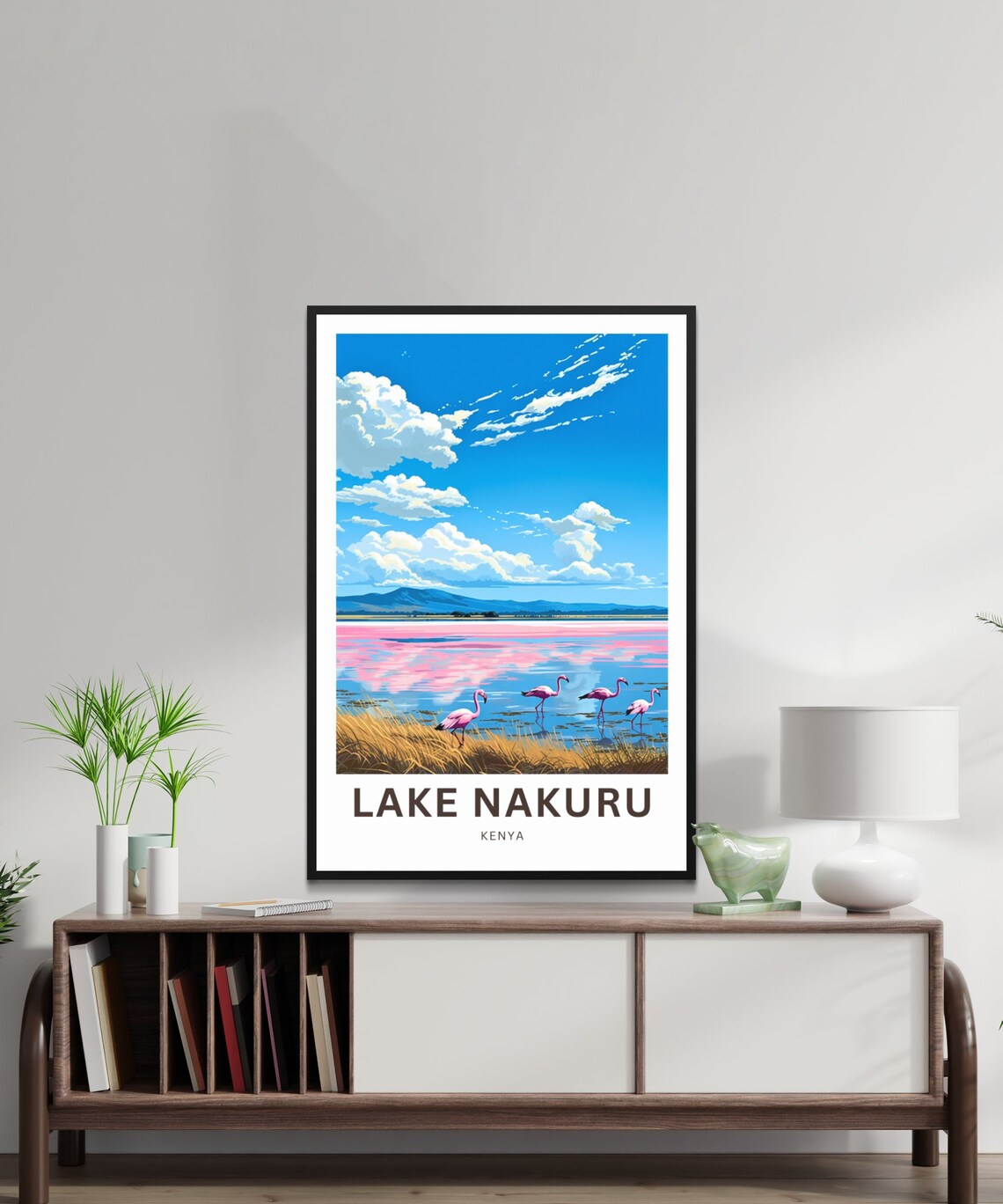 Lake Nakuru Kenya Pink Flamingos Shimmering Lake Travel Poster - Image 3