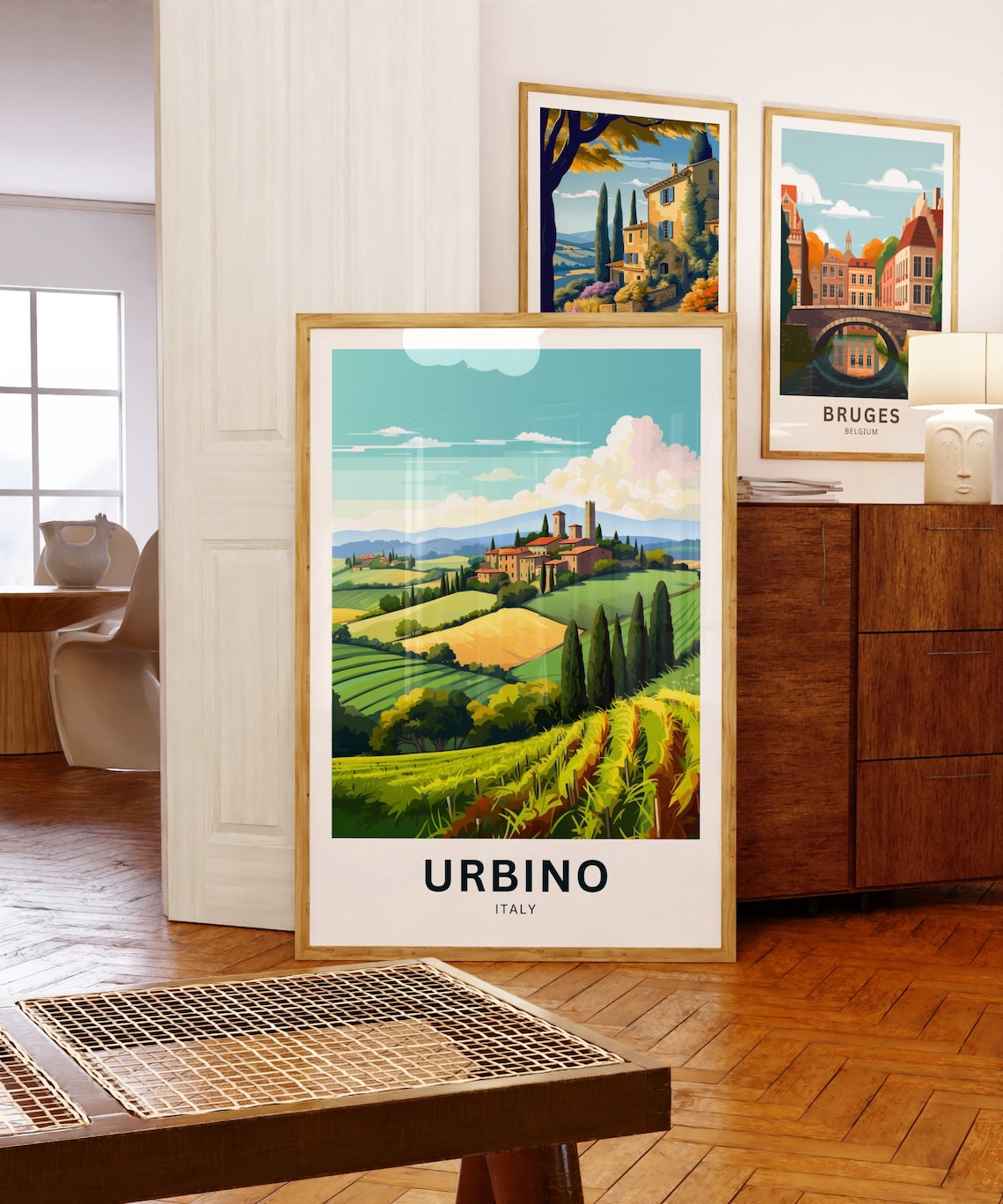 Urbino Italy Cypress Hills Vineyard Village Countryside Poster - Image 5