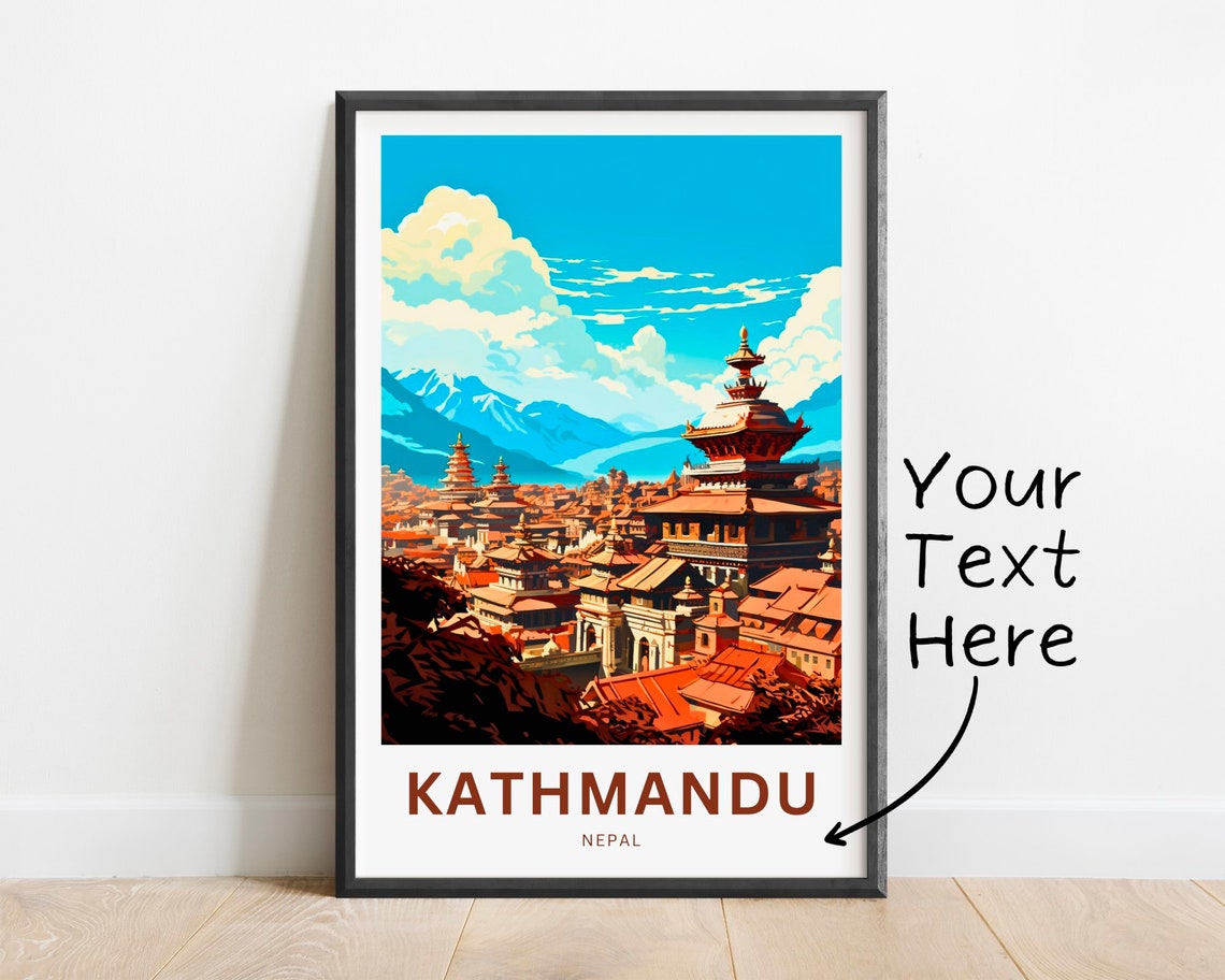 Kathmandu Nepal Pagoda Rooftops Himalaya Personalized Travel Poster