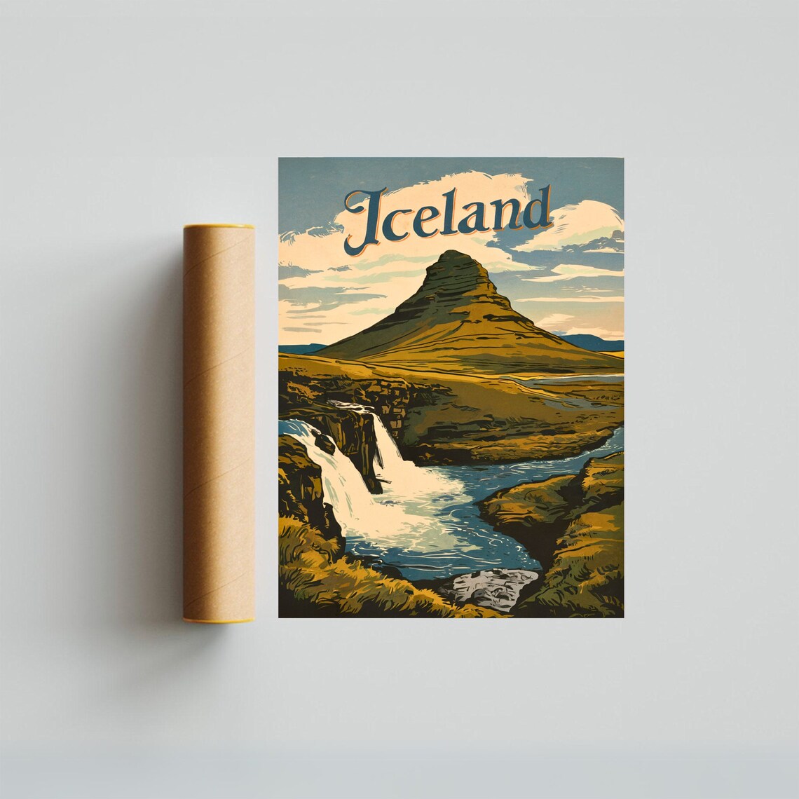 Iceland Waterfall Mountain Landscape Nordic Vintage Travel Poster - Image 4
