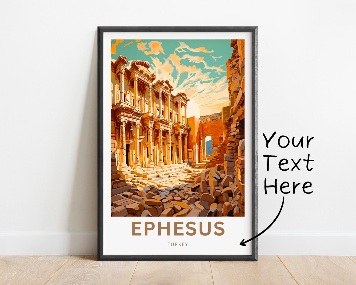 Ephesus Turkey Library of Celsus Ruins Vintage Travel Poster