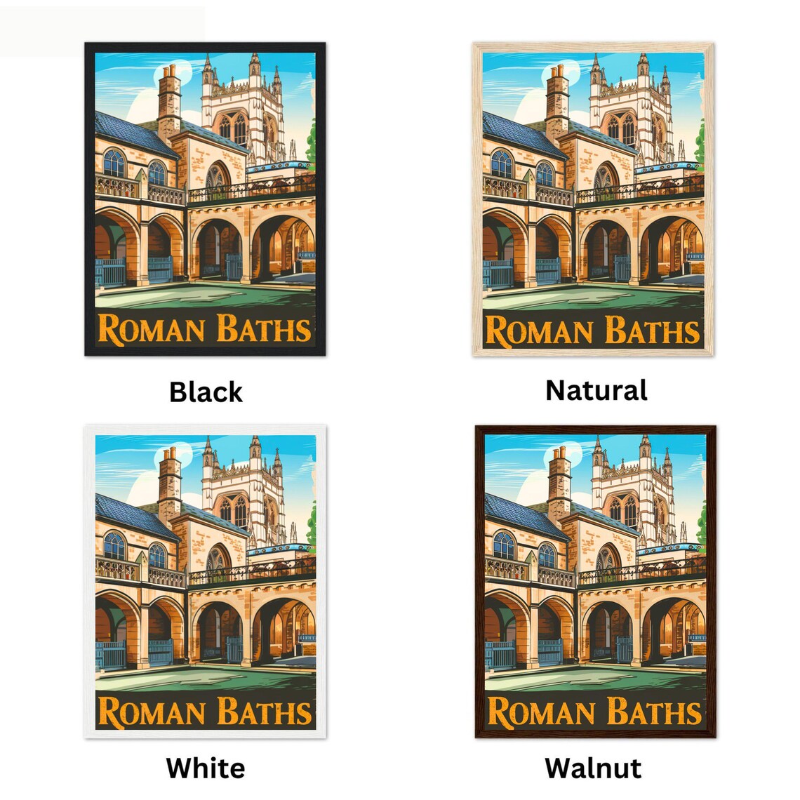 Roman Baths Bath England Abbey Courtyard Vintage Travel Poster - Image 4