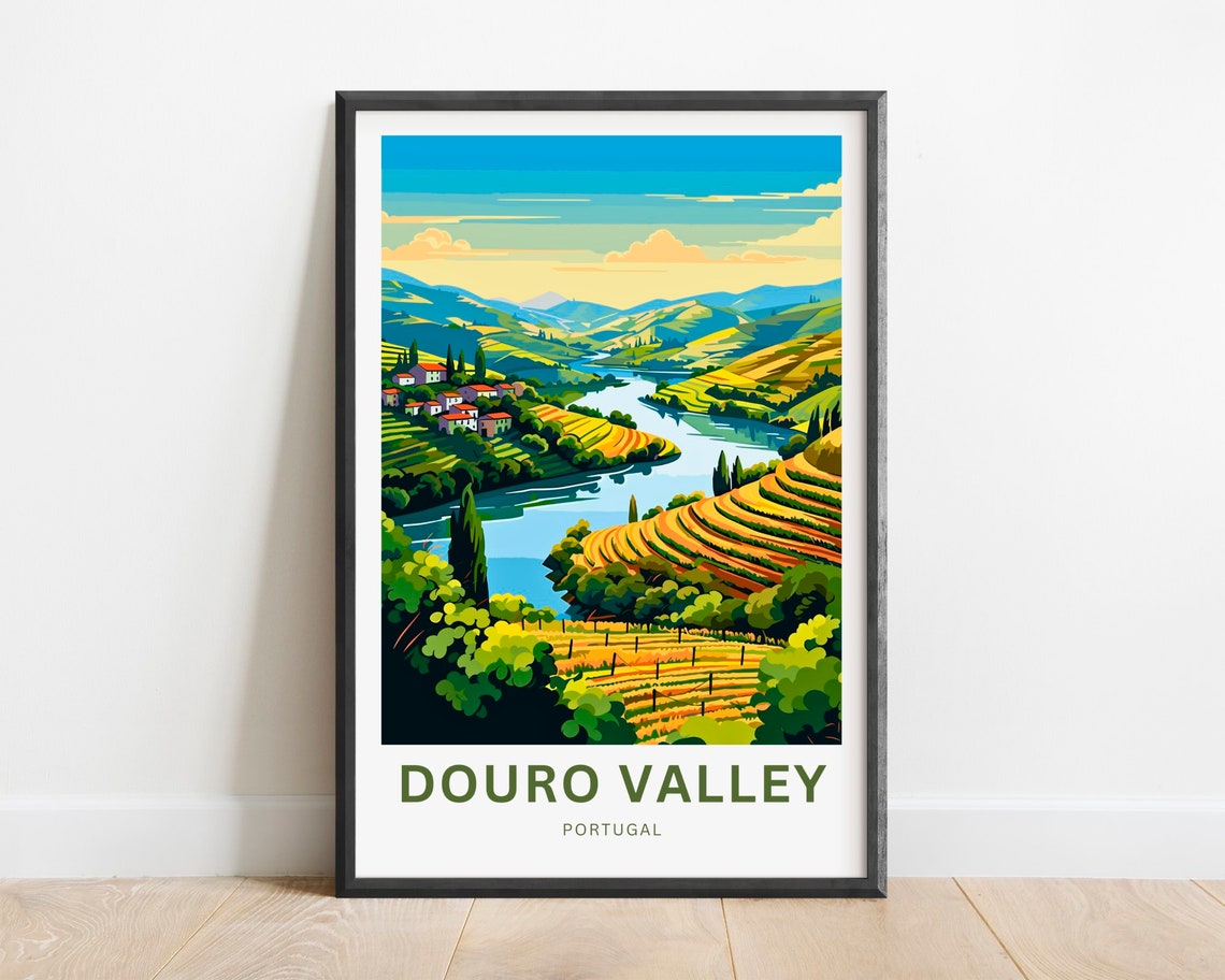 Douro Valley Portugal Riverside Village Vineyard View Poster