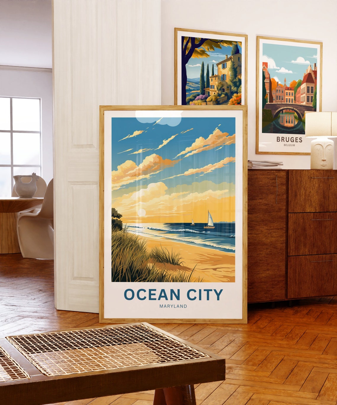 Personalized Ocean City Maryland Golden Sunset Beach Gift Poster - Image 5