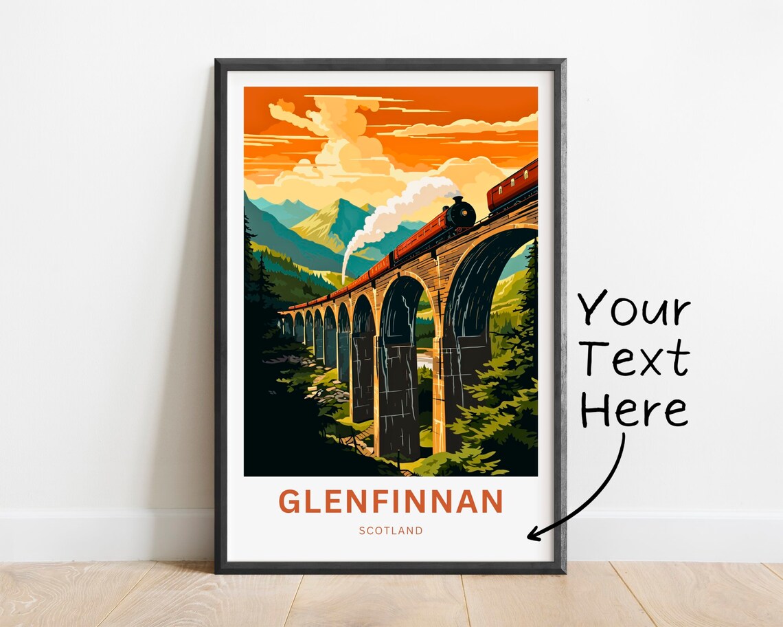 Glenfinnan Viaduct Scotland Sunset Steam Engine Travel Poster