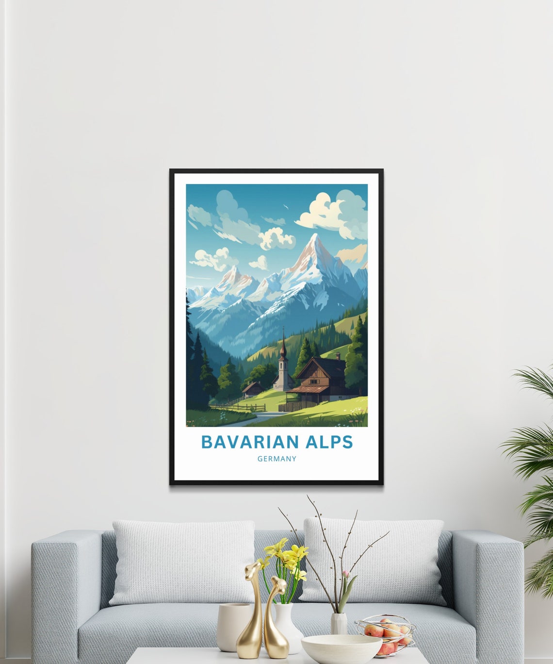 Bavarian Alps Germany Snowy Peak Mountain Village Travel Poster - Image 3