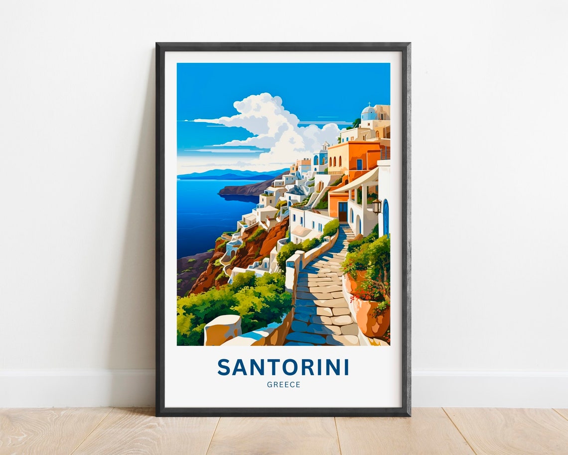 Santorini Greece Whitewashed Village Aegean Sea Travel Poster