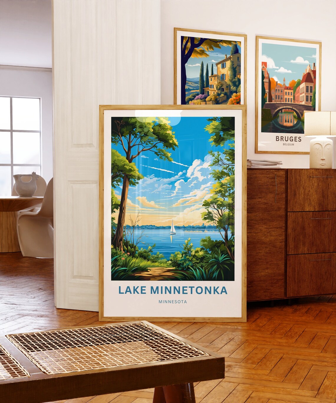 Lake Minnetonka Minnesota Tall Trees Lakeside Sail Scene Poster - Image 5